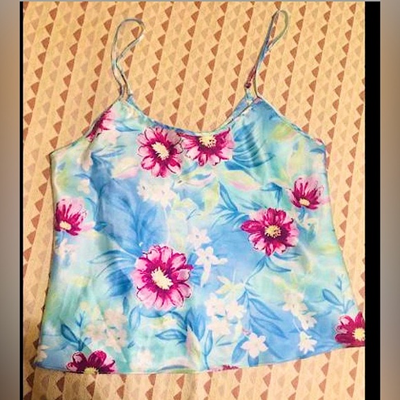 Blue floral silky cami top - Picture 5 of 5